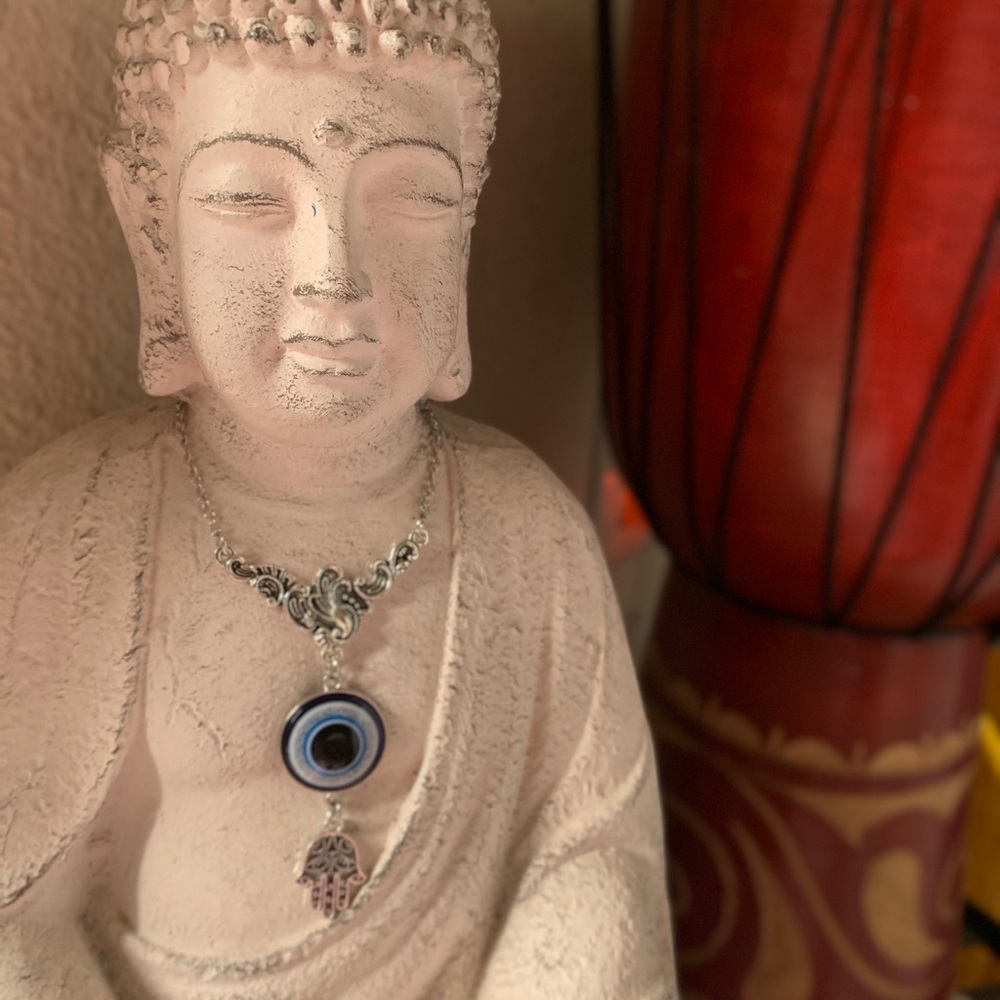 Blue Evil Eye Silver-toned Charm Necklace